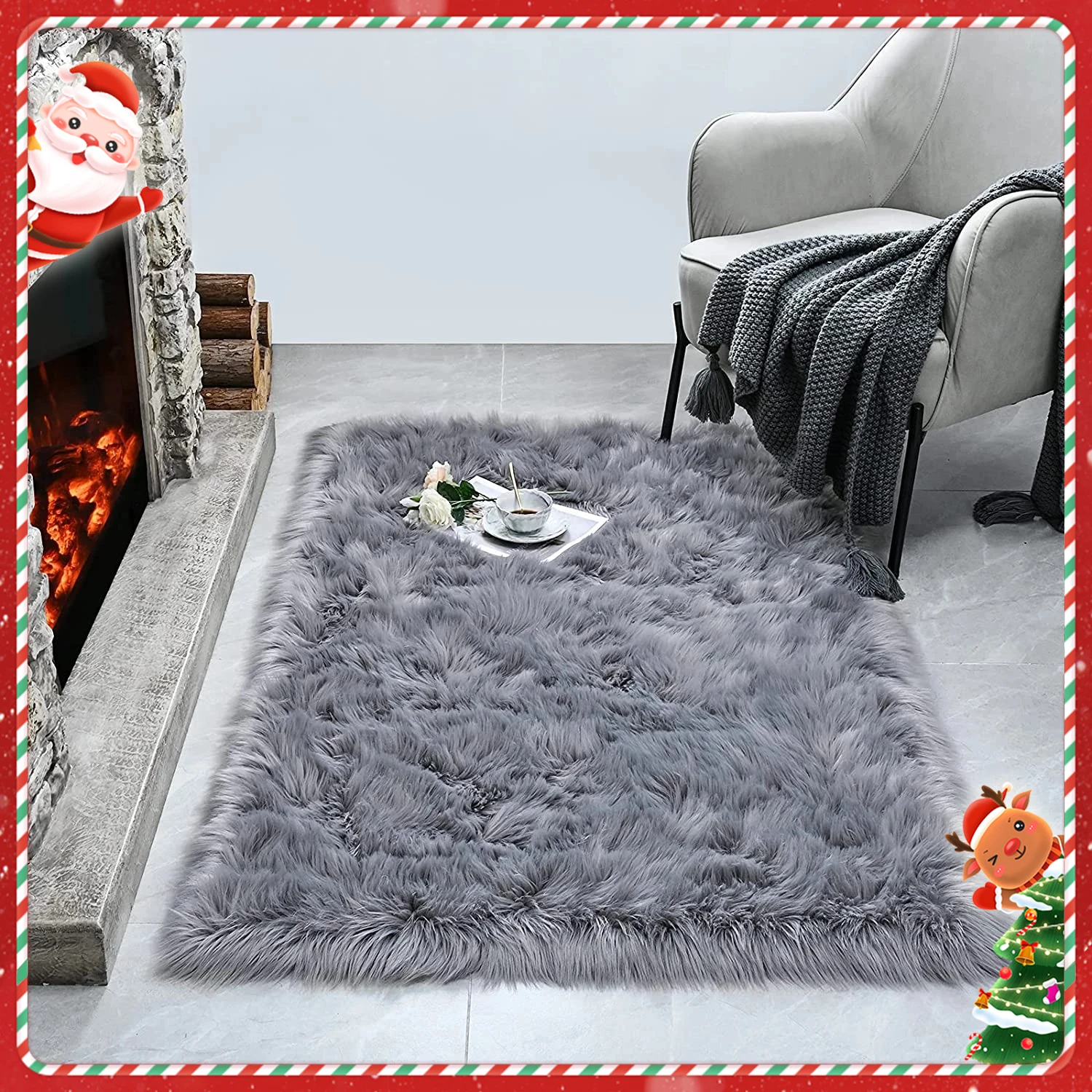 Luxury Faux Fur Wool Rugs Furry Living Room carpet NonSlip seat sofa
