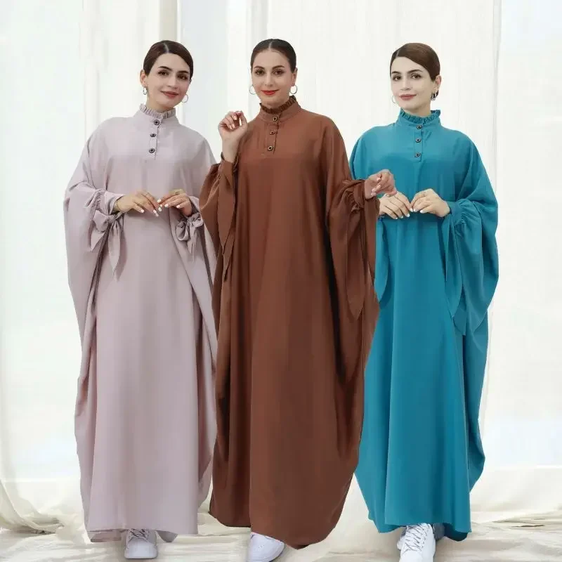 Butterfly Abaya Satin New Plain Long Muslim Prayer Dress Elegant Abayas for Women Dubai Turkey Modest Islamic Outfit Kaftan Robe