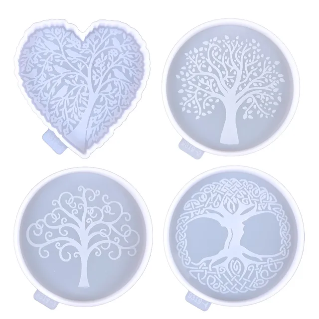 Stampo in resina per albero della vita a forma di cuore Stampo in silicone per resina epossidica per sottobicchiere per albero fai da te Decorazione da tavolo Tappetini per tazze Stampi in silicone 1