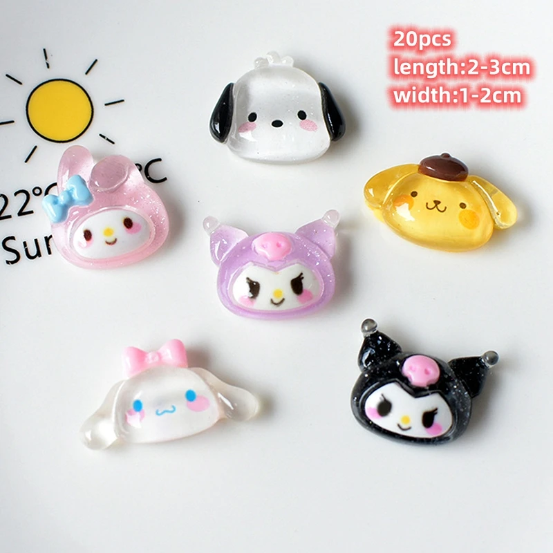 

20 шт. маленькие ледяные блестящие запчасти из смолы Sanrio, мелодия Kuromi Cinnamoroll, помпоны, погремушка, «сделай сам», Шпилька для волос, аксессуары для украшения