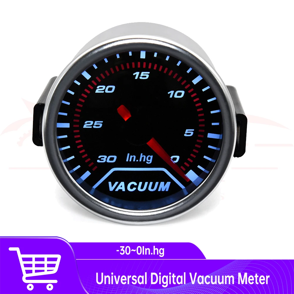 2" 52mm Universal Digital Vacuum Meter Smoke Lens White Backight Vacuum Gauge -30~0In.hg 52mm Brake Bleeder For Car Racing12v