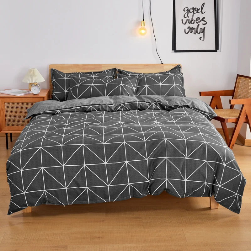

Комплект постельного белья для мальчиков, серый клетчатый комплект с геометрическим рисунком, с пододеяльником, с современным сетчатым узором, для дома и гостиницы