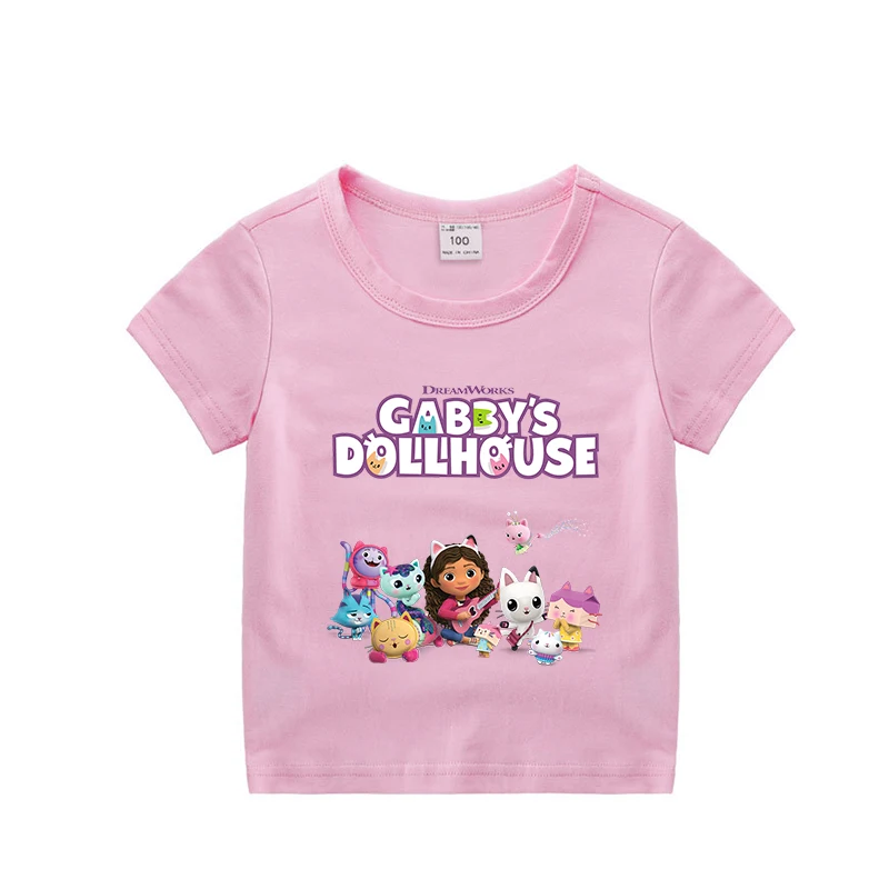 Gabby Dollhouse t shirt for Children Girl Cartoon Cotton Tees Anime Summer Top Themed Birthday Clothes O-neck Short Sleeve Gift