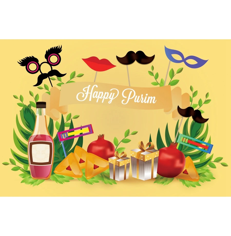 Purim Foto-Hintergrund 180x110 Cm – Jüdischer Karneval Hintergrund Für Indoor & Outdoor Partys