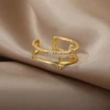 Bagues géométriques de luxe en Zircon pour femmes, en acier inoxydable, couleur or, anneau ouvert, tendance, fête de mariage, bijoux esthétiques, cadeau pour Femme