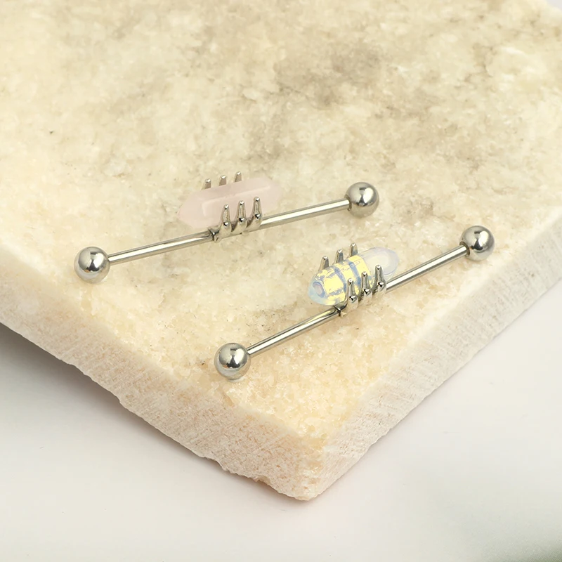 Mix stone industrial earrings for women 14 gauges industrial piercing jewelry mix 3 colors wholesales stainless steel barbell ea