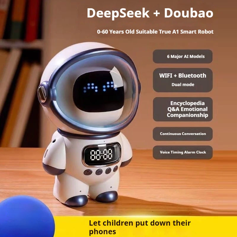 Robot AI Intelligente con Chat Vocale, Altoparlante Bluetooth, Sveglia Digitale, Aiuto per il Sonno, Luce Notturna, Compagno per Bambini, Regalo Festivo - immagine 2