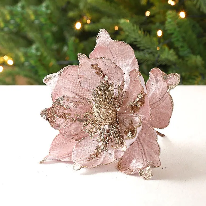 Artificial Christmas Flowers Glitter Christmas Tree Decorations Home Fake Flowers Ornaments New Year Decorations