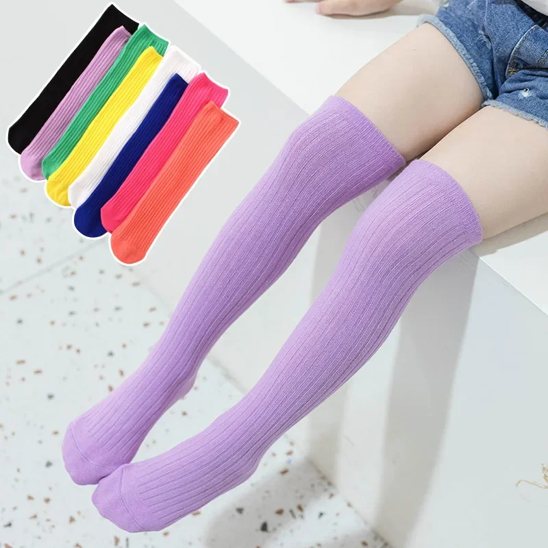 Children's High Knee Socks Kids Baby Cotton Candy Color Stockings Long Leg Warmers Cute Socks for Girl 3-12Y Children Clothes