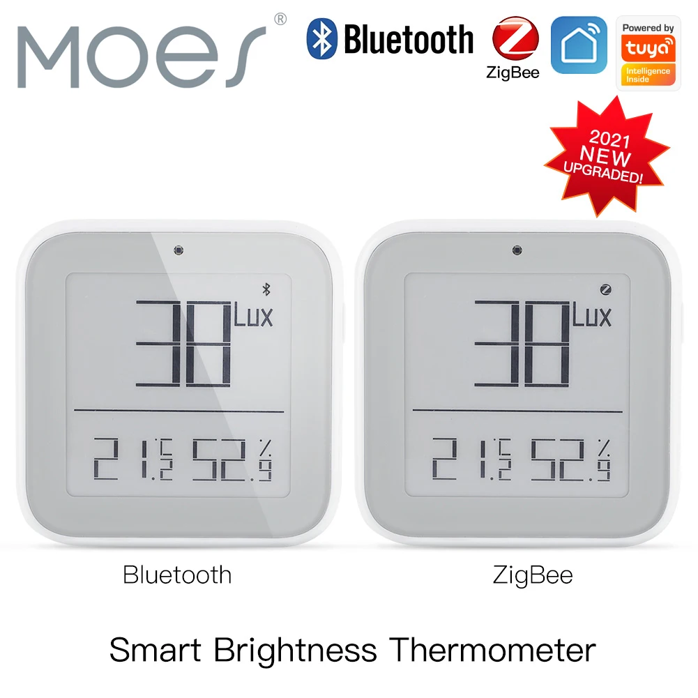 moeshouse zigbee bluetooth inteligente brilho termômetro sensor de luz temperatura umidade detector tuya controle aplicativo inteligente