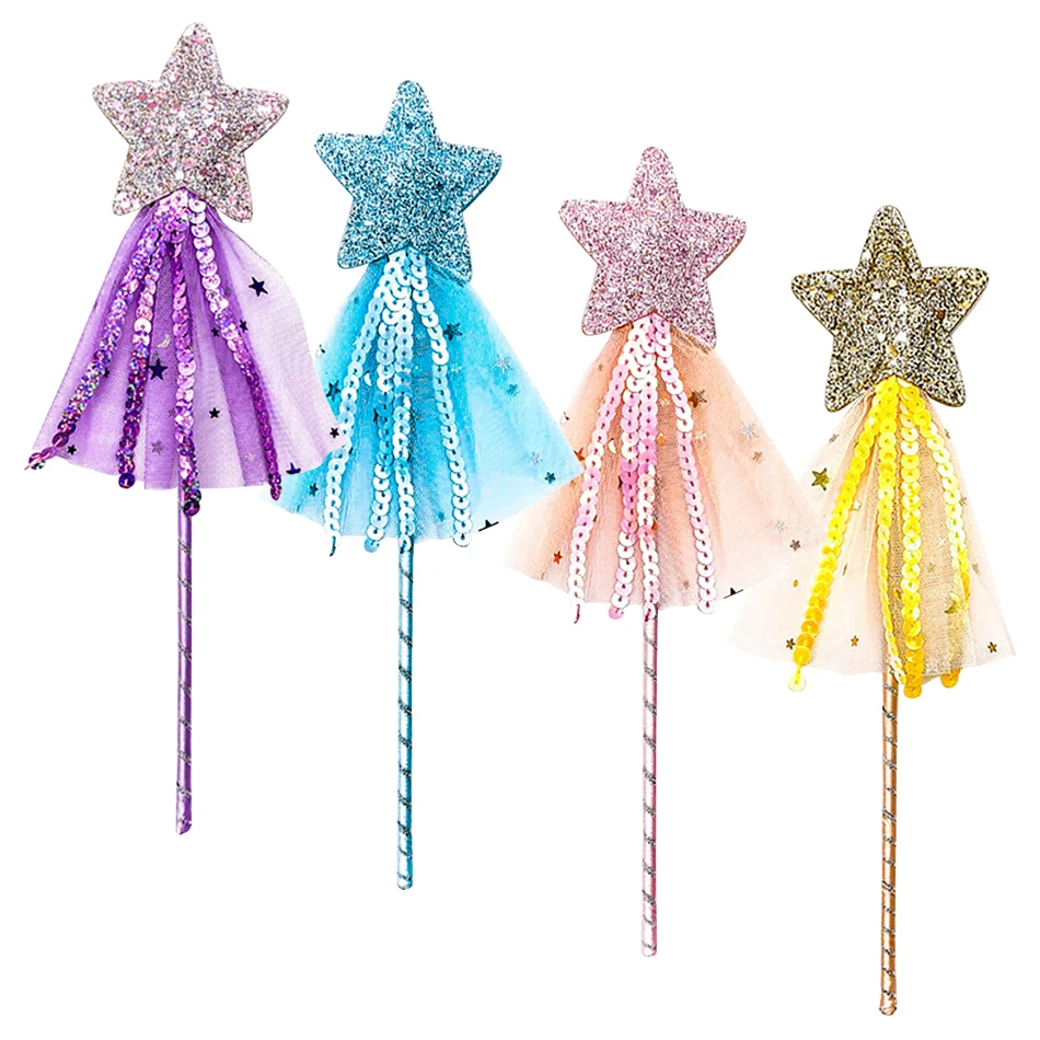Baguette de princesse d'Halloween pour enfants, étoiles scintillantes et glands, accessoires de jeu magiques, filet à cinq branches
