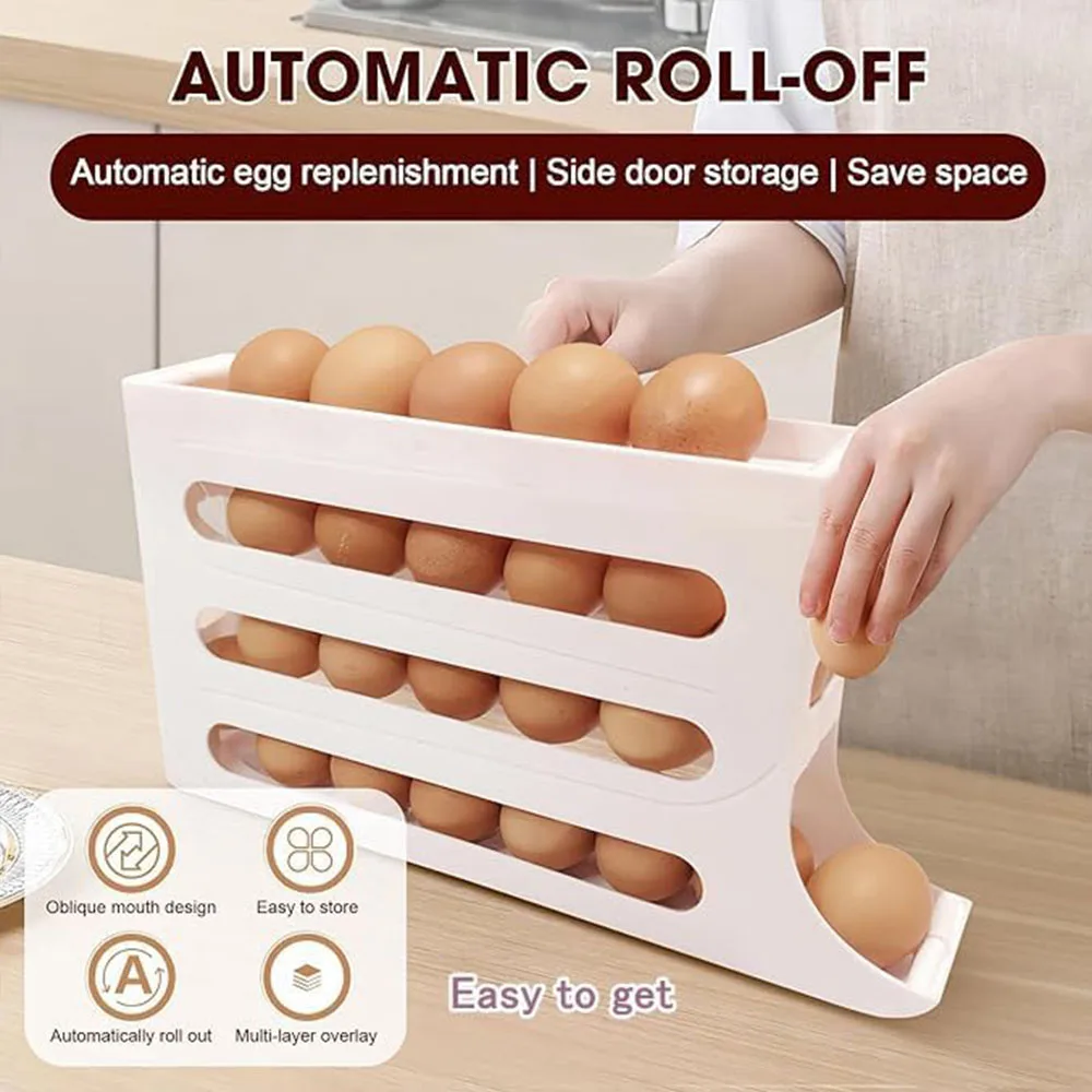 Egg Holder for Fridge, Egg Dispenser Auto Rolling Egg Tray Storage and Organizer, Space-Saving Egg Roller for Refrigerator 3