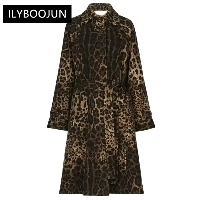 

Winter Coat Women Turn-down Collar Long Sleeve Single Breasted Leopard Print Vintage Outerwear For Women 2023 Luxury Brand High