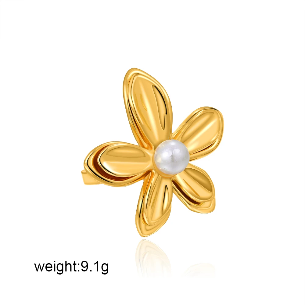 INS Hot Sale Flower Pearl Ring for Women Stainless Steel Texture Anti Allergic Pearls Open Rings High Quality Jewelry Gift 2025