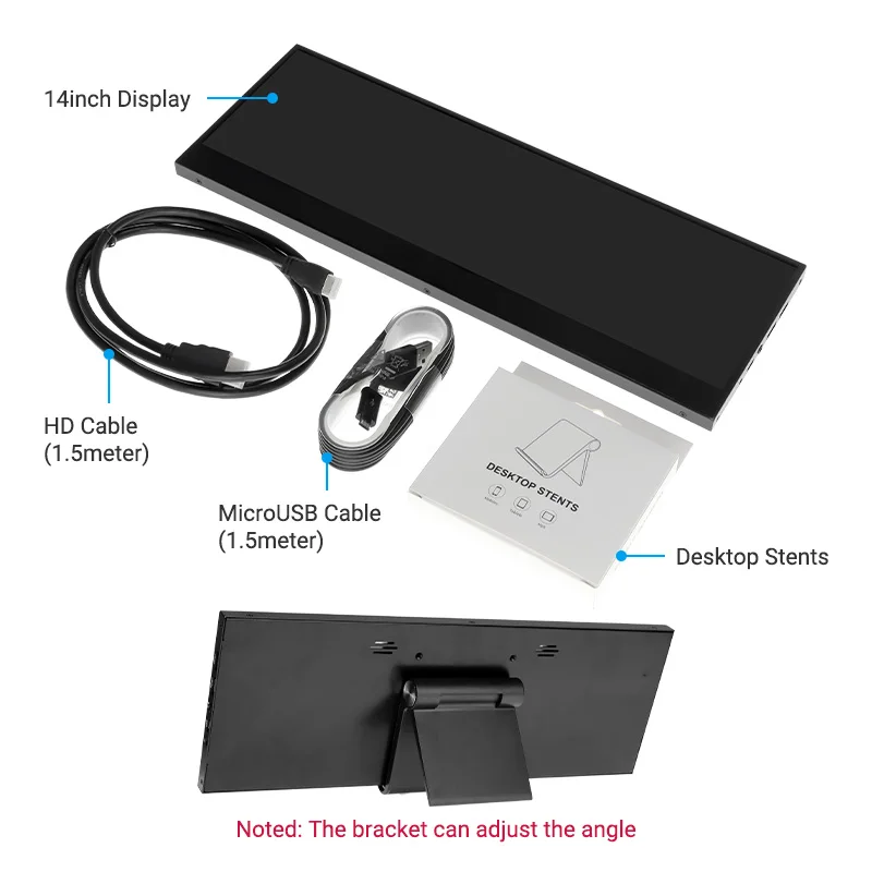 IPS 롱 스트립 스크린, 듀얼 미니 HDMI 호환 CPU 모니터링 스크린, 스탠드 OSD 메뉴, DIY 라즈베리 파이 디스플레이, 14 인치, 1920x550