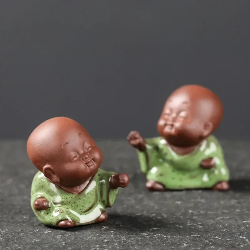 Purple Clay Tea Pet Ornament Buddha Monk Figurine Handmade Sculpture Tea Set Decor Garden Bonsai Art