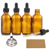 4-Pack 2oz Amber Glass Dropper Bottles with Funnel & Labels -Tincture Bottles 60ml Leakproof Tincture Bottles for Essential Oils 1
