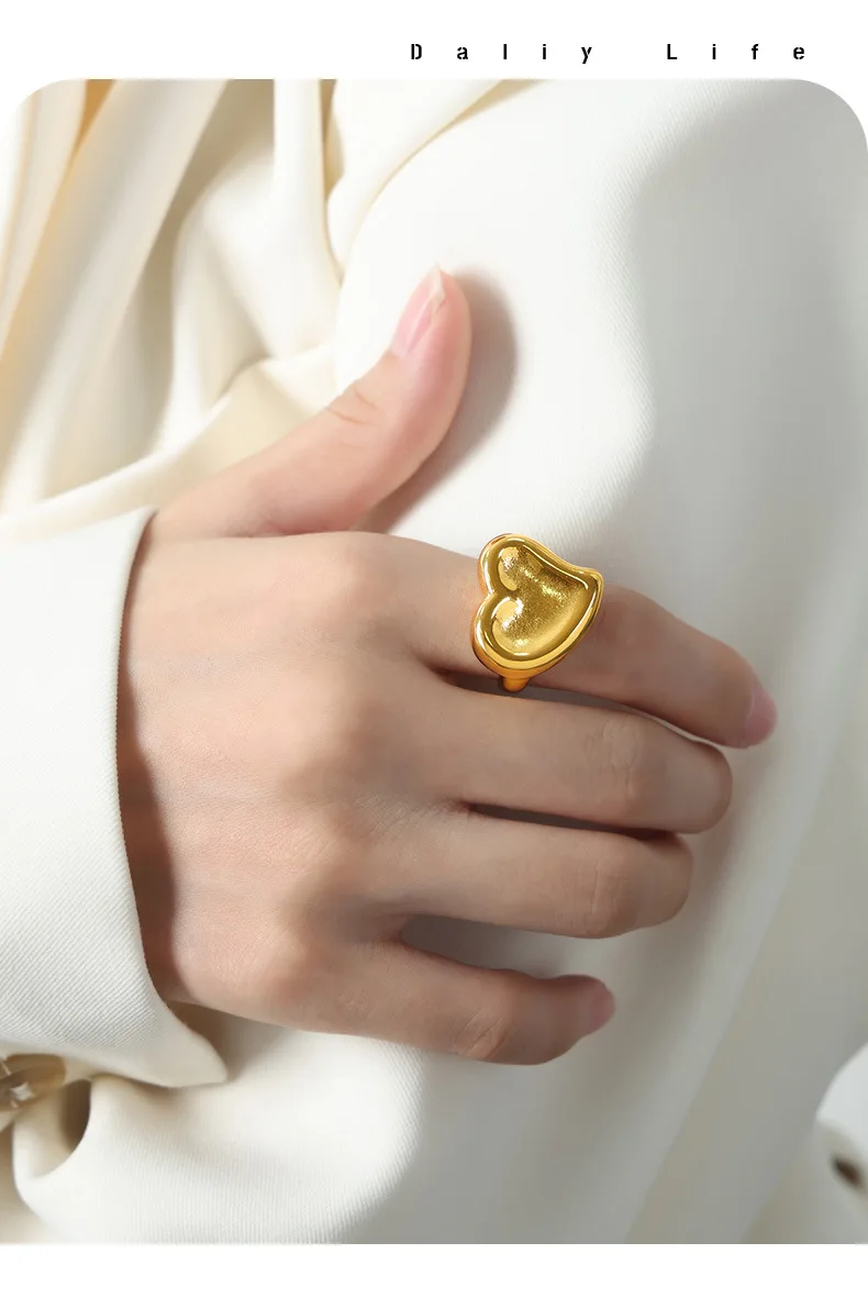 Edelstahlring für Damen, modischer Herzring, vergoldeter Schmuck für Mädchen, Paar-Accessoires, Partygeschenk, Großhandel – Detail 15