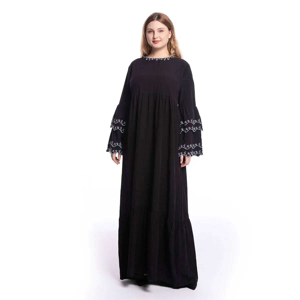 

Женское платье с длинным рукавом и вышивкой, длинное платье большого размера в мусульманском стиле, длинное платье Ближнего Востока в исламском стиле, пуловер, Дубай, абайя, кафтан
