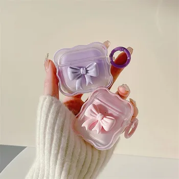 Alternative view of Cute Pink 3D Bow Wavy AirPods Case with Keychain