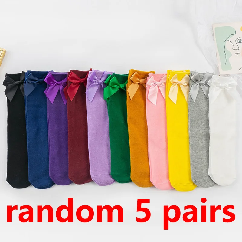 Girls' Cotton Bowknot Knee-High Socks - Stylish & Cute Stockings Set