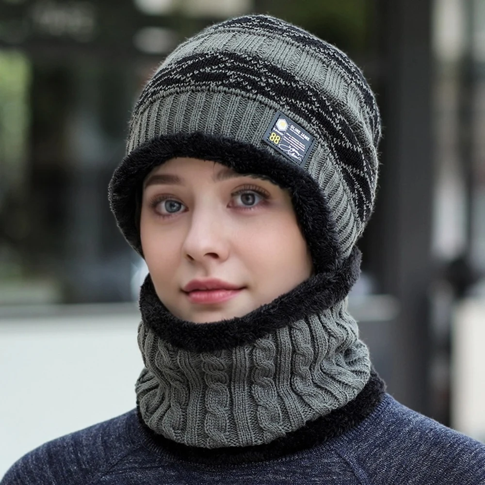 Hot Sale New Style Fashion Leisure Beanie Plush Cap Fur Lining Thick Warm Hat Suit Stylish Winter Hats ﻿Men&Women Knitted Hat