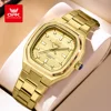 OPK 6044 Men's Wristwatch Gold Stainless steel Square Simple Waterproof Luminous Quartz Men Watch 1
