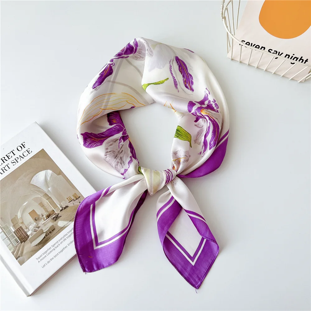 

Fashion Flower Print Hair Scarf for Women Neckercheif Satin Silk Square Scarves Hairbands Ribbon Shawl Wraps Lady Hijab Headband