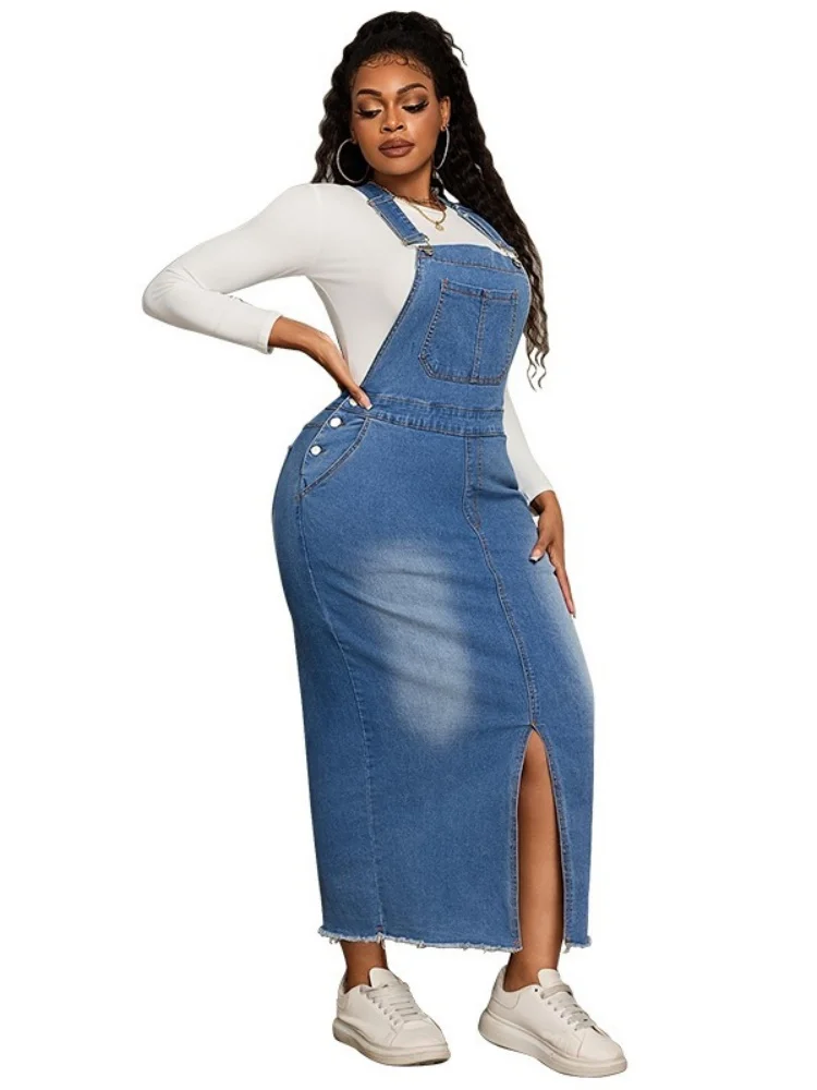 Wmstar Plus Size Denim Dress A New Casual Versatile Denim Strappy Dresses for Slimming Summer Woman 2025 Elegant Luxury Skirts