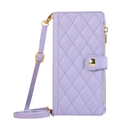 Rhombus Grid Flip Wallet Phone Case with Long Hanging Rope - Redmi A1 (B4)