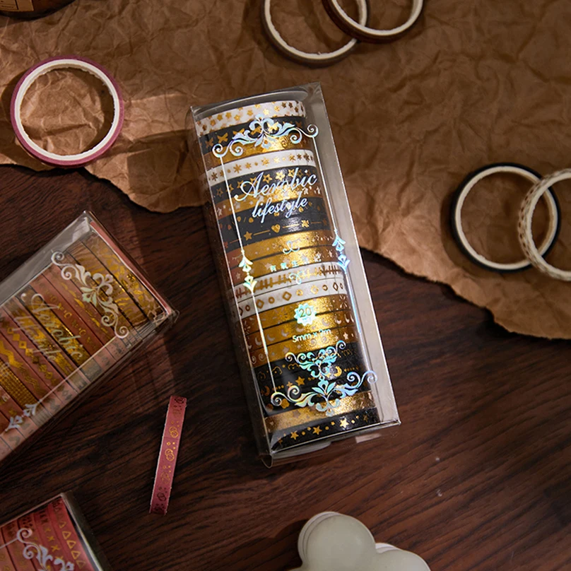 20Rolls Gold Foil Washi Tape Set Scrapbooking Washitape Stationery Slim Decorative Adhesive Tape Journal Supplies Masking Tapes 4