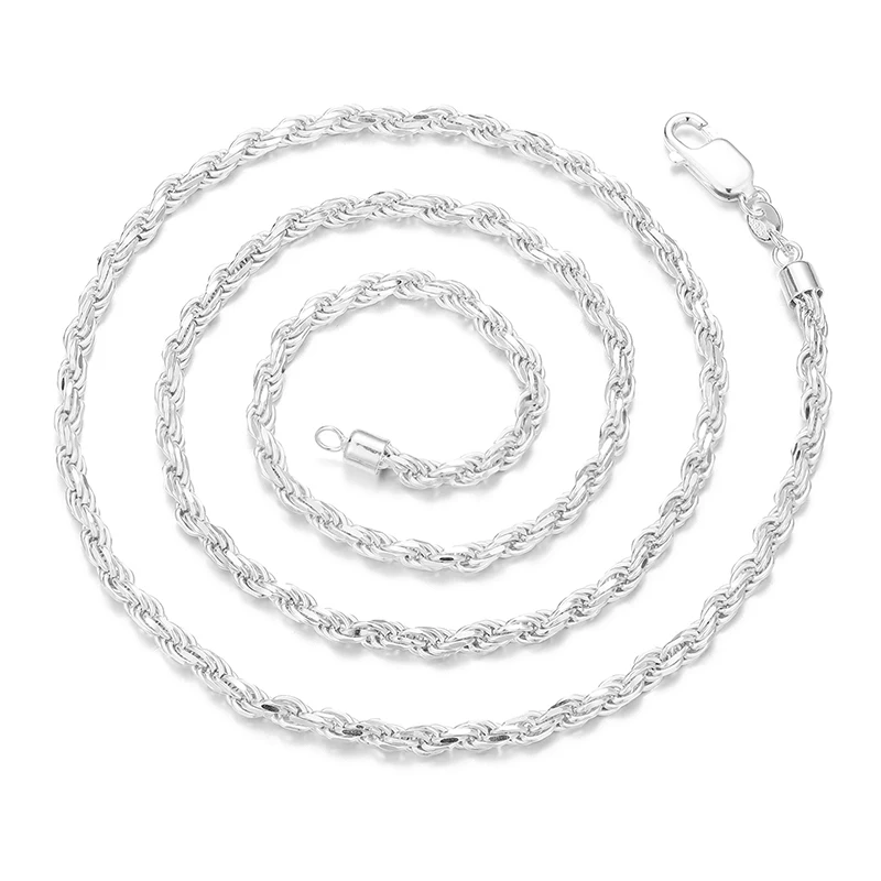 3mm Necklaces 925 Sterling Silver Rope Chain Hip Hop Rock