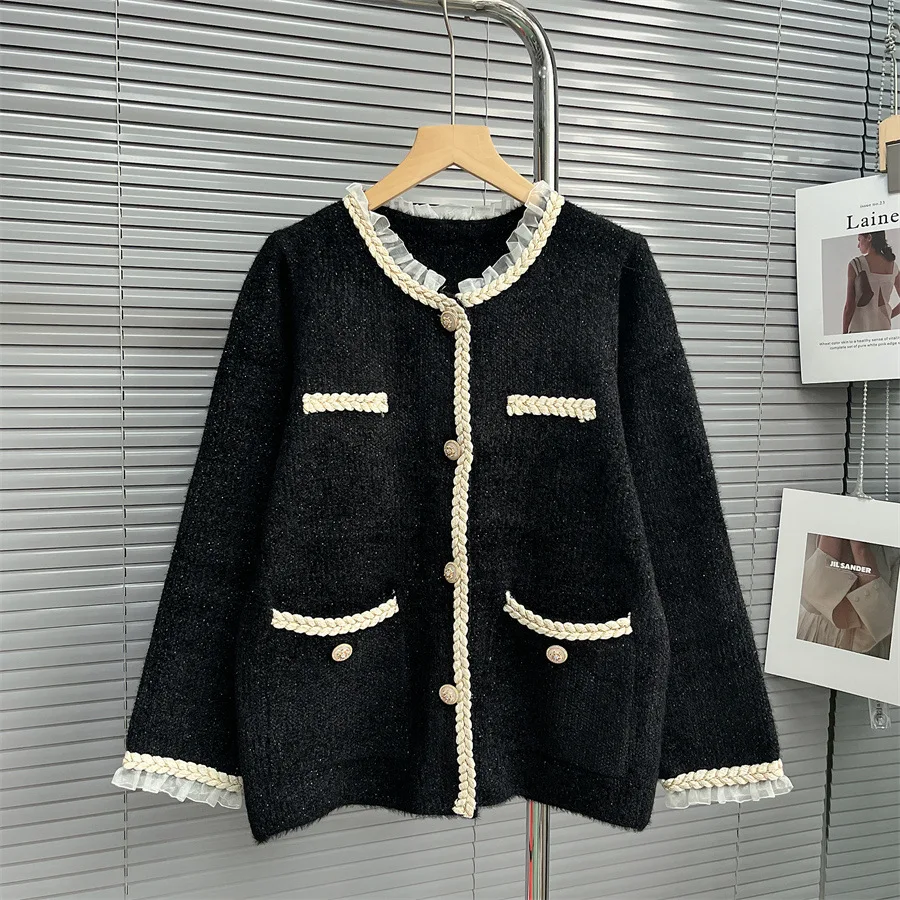 

Черный кардиган с карманами, куртка для женщин, свободное зимнее офисное пальто большого размера, мужской свитер, 니반자 자