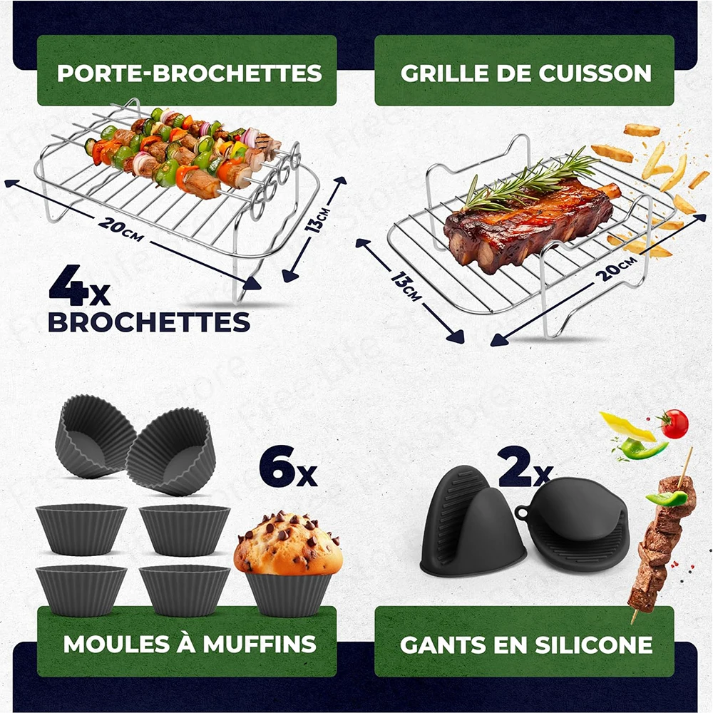 Enhanced Air Fryer Accessories Set with Silicone Basket, Muffin Cup, BBQ Rack, and Gloves