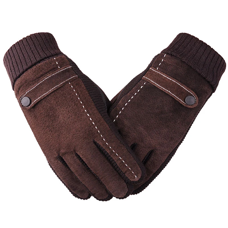 

Fashion Leather Gloves Men Cycling Motorcycle Anti-skid Warm Gloves Outdoor Sports Thickened Gloves Winter Full Finger Gloves