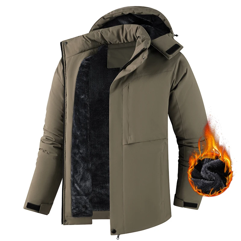 Men Winter Jacket - Waterproof Windproof Thick Fleece Coat With Hood & Pockets