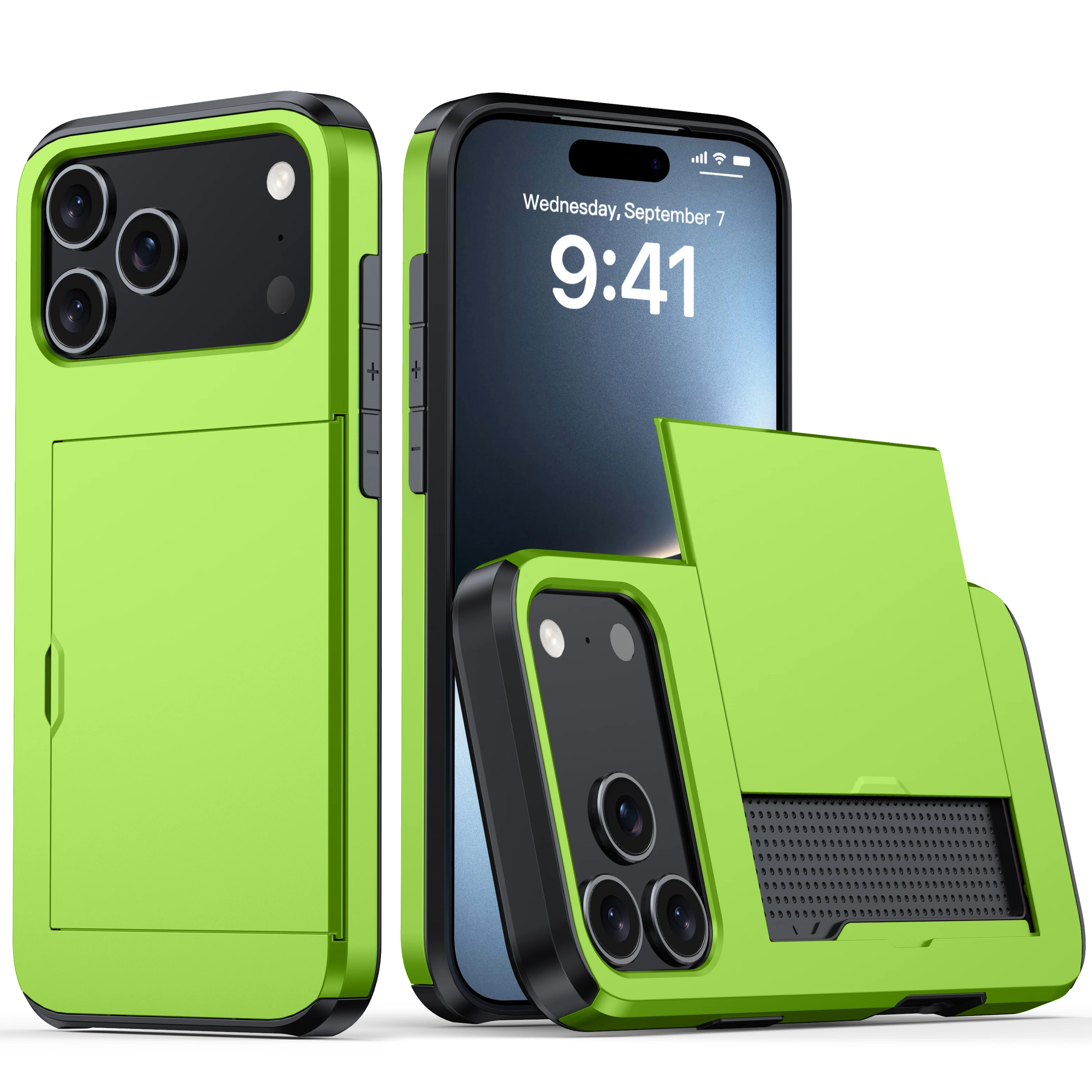 Solid Color Card Holder Slide Slot Hard PC Heavy Duty Protective Phone Case