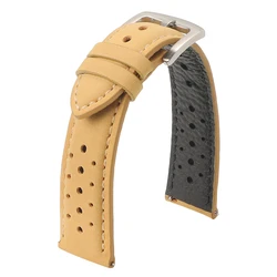 Deluxe Oil Wax Perforated Leather Watchband - Quick Release Strap for Men & Women (Khaki)