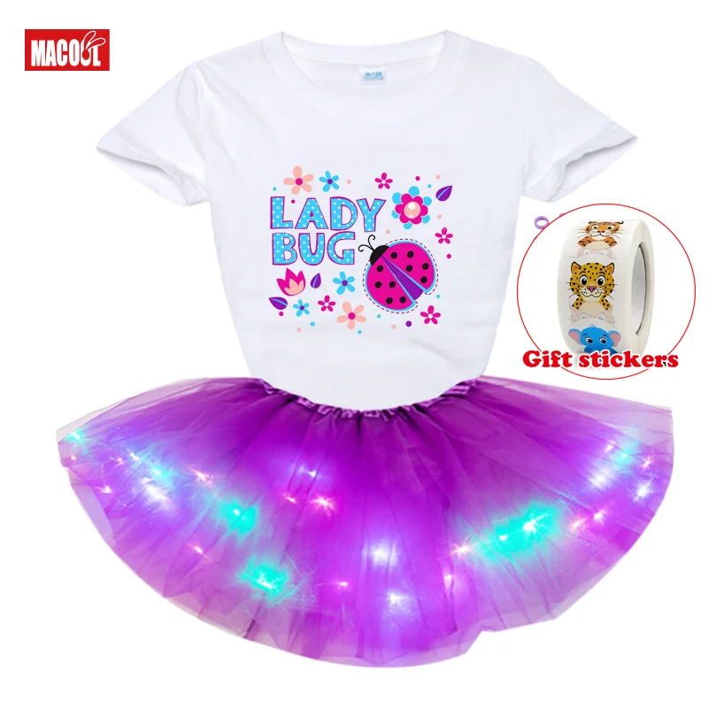 

Women Girls Kids Neon LED Tutu Skirt Sets Party Stage Dance Wear Pleated Layered Tulle Light Up Short Dress Set for 3-10 Years