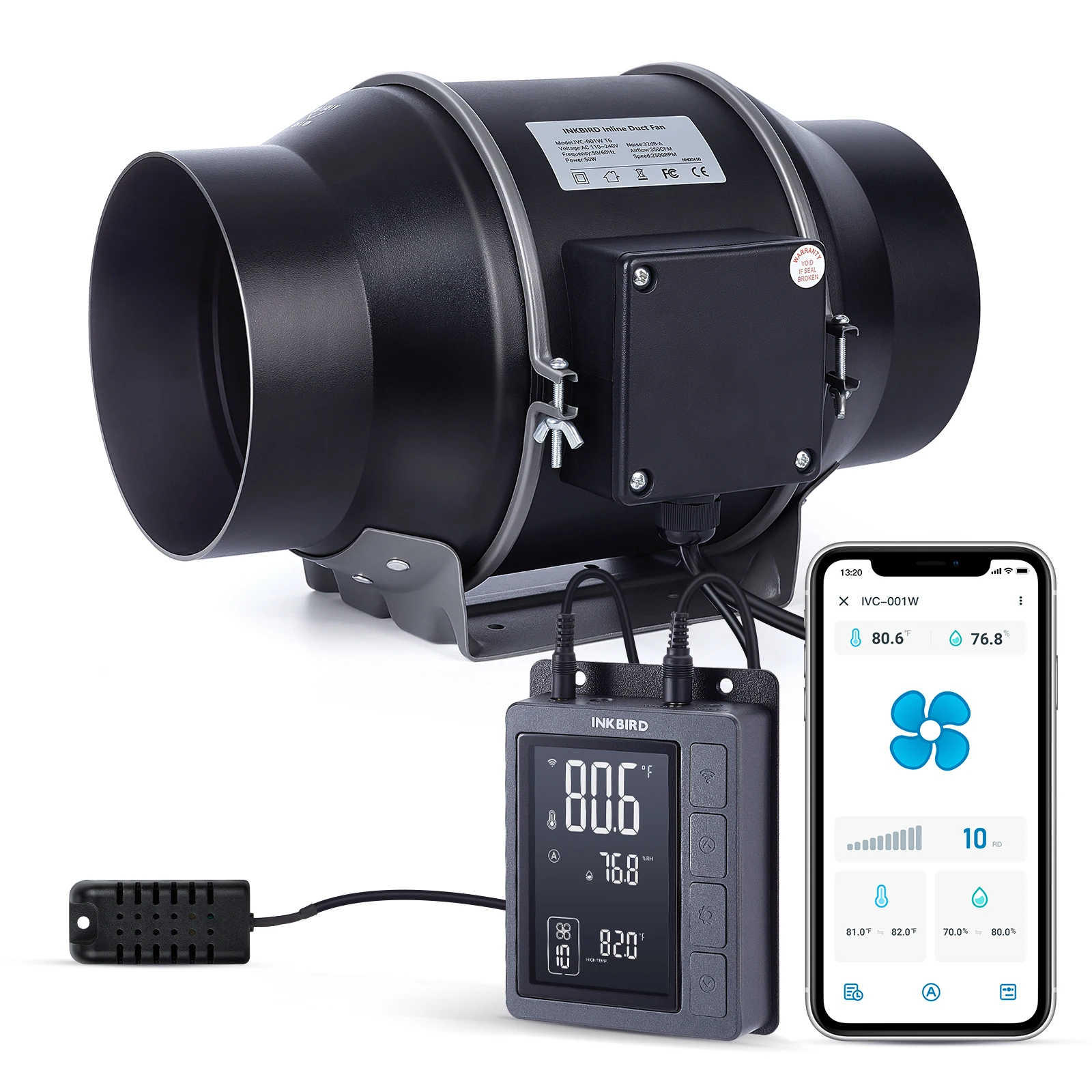 INKBIRD 6" Low Noise In-line Duct Extractor Fan In-line Duct Fan for