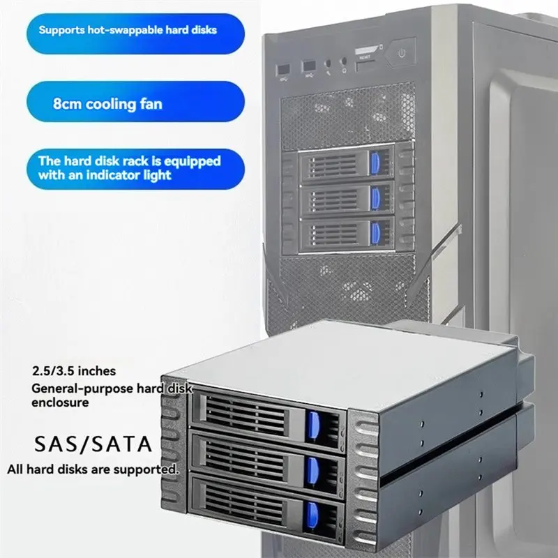 【선물】핫스왑 가능한 하드 디스크 케이지(섀시 2개 포함) 광학 드라이브 확장 3개 3.5인치 HDD 백플레인 팬 포함