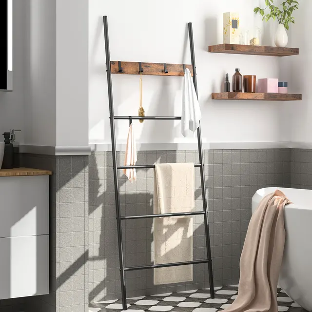 Hoebro-toallero de escalera inclinada de 5 niveles, organización de  almacenamiento de baño independiente con 5 ganchos, ahorro de espacio para  vestíbulo de baño - AliExpress