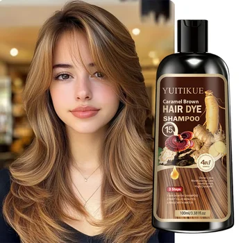 YUITIKUE Shampoo colorante per capelli castano caramello - Shampoo idratante colorante per capelli 4in1 Tintura per capelli a lunga durata per tutti i tipi di capelli