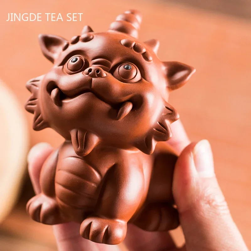 Handmade Purple Clay Tea Pet Lucky Fortune Animal Statue Tea Figurine Ornaments Home Tea Set Decoration Accessories Crafts