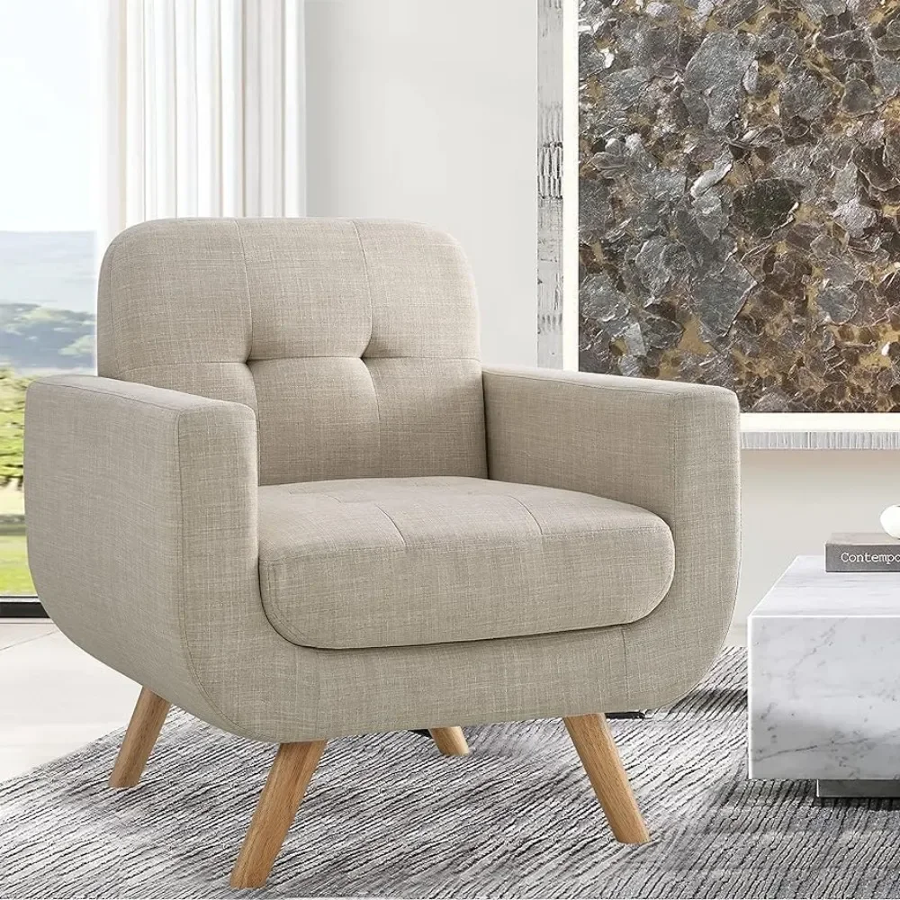 

2023 Rosevera Elena Contemporary Accent Armchair with Linen Upholstery Living Room Furniture, 1SEAT, Beige