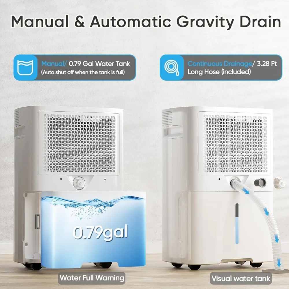 2 Pints Dehumidifier for Basement and Home with Drain Hose & Water Tank, 3 Smart Modes,Energy Dehumidifier for Home and Office