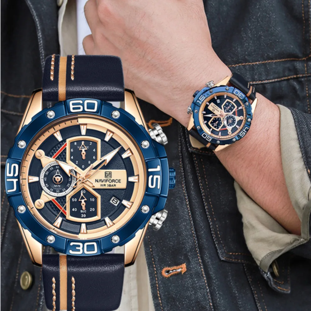 Quartz Watch For Men Luxury Sports Watch Top Brand Chronograph Waterproof Clock Genuine Leather Strap Men Watch Montre Homme