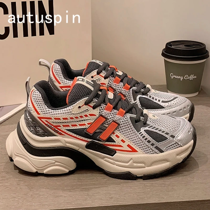 

AUTUSPIN Retro Chunky Women Sneakers Outdoor Street Style Tide Genuine Leather Ladies Shoes Winter Autumn Splicing Hidden Heels