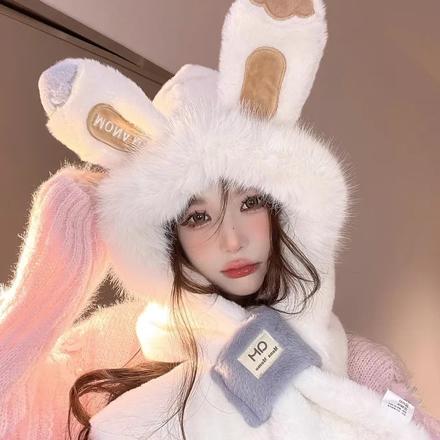 Rabbit Ears Plush Scarf and Hat Two Piece Set 4