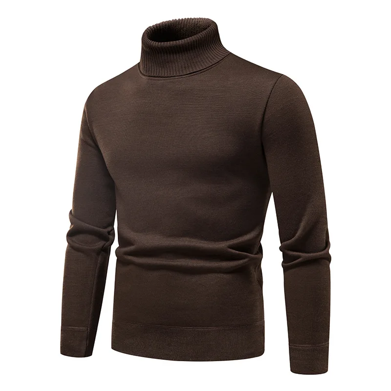 Autumn and Winter New Wool Knitted Shirt for Men's Casual Korean Version Slim Fit, Plush and Thick Bottom Sweater, High Neck Swe